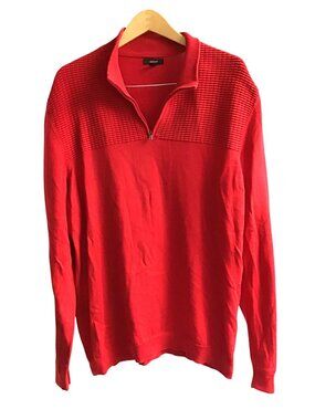 ALFANI-MEN RED UPPER ZIPPER CLOSURE LONG SLEEVE 100% COTTON SWEATER SIZE X-LARGE